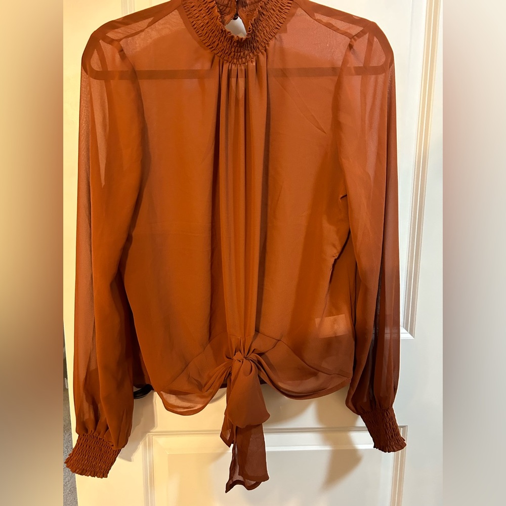 Express burnt orange front tie blouse